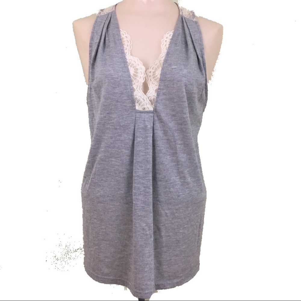 🛍 3/$15 URBAN OUTFITTERS Grey Lace Sexy Tank Top